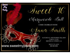 Sweet 16 Masquerade Party Invitation,Quinceanera Masquerade Party Invitation,(011swee)